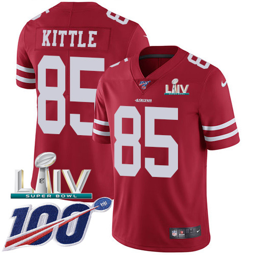 San Francisco 49ers Nike #85 George Kittle Red Super Bowl LIV 2020 Team Color Youth Stitched NFL 100th Season Vapor Limited Jersey->youth nfl jersey->Youth Jersey